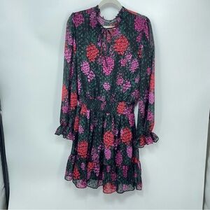 Premier Amour Floral Print Long Sleeve Mock Neck Mini Dress Black Multicolor 14